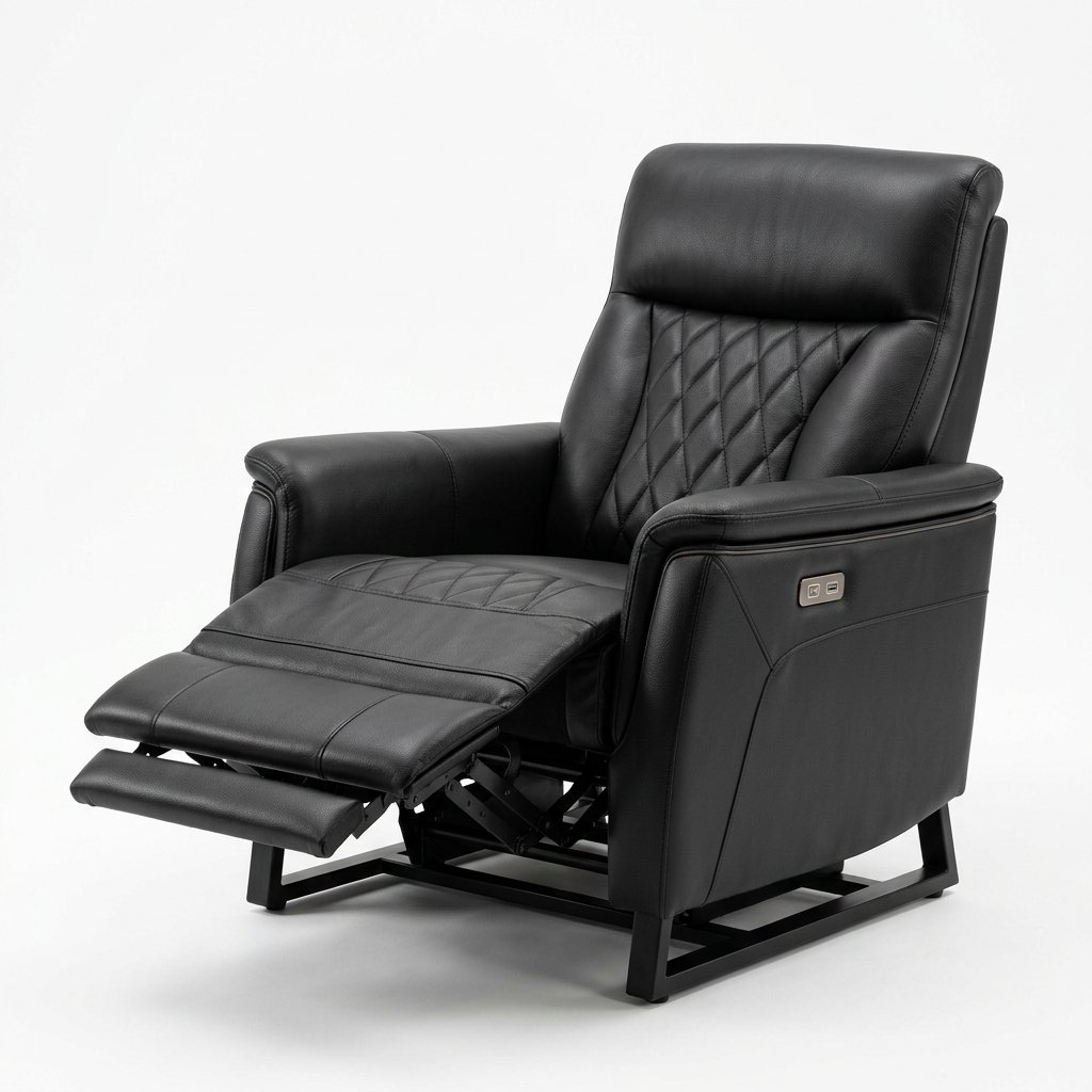 Fauteuil de relaxation électrique noir, repose-pieds motorisé déployé