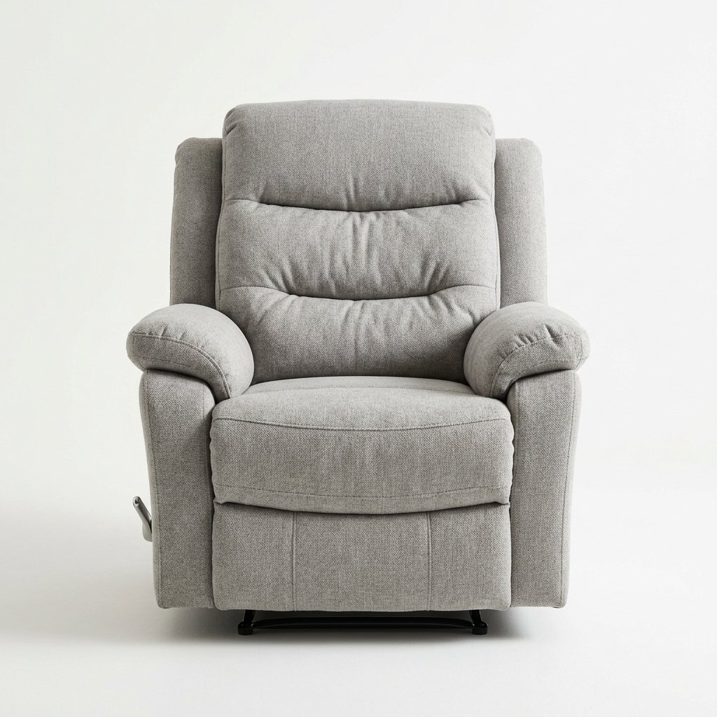 Fauteuil tissu gris confortable, rembourrage épais